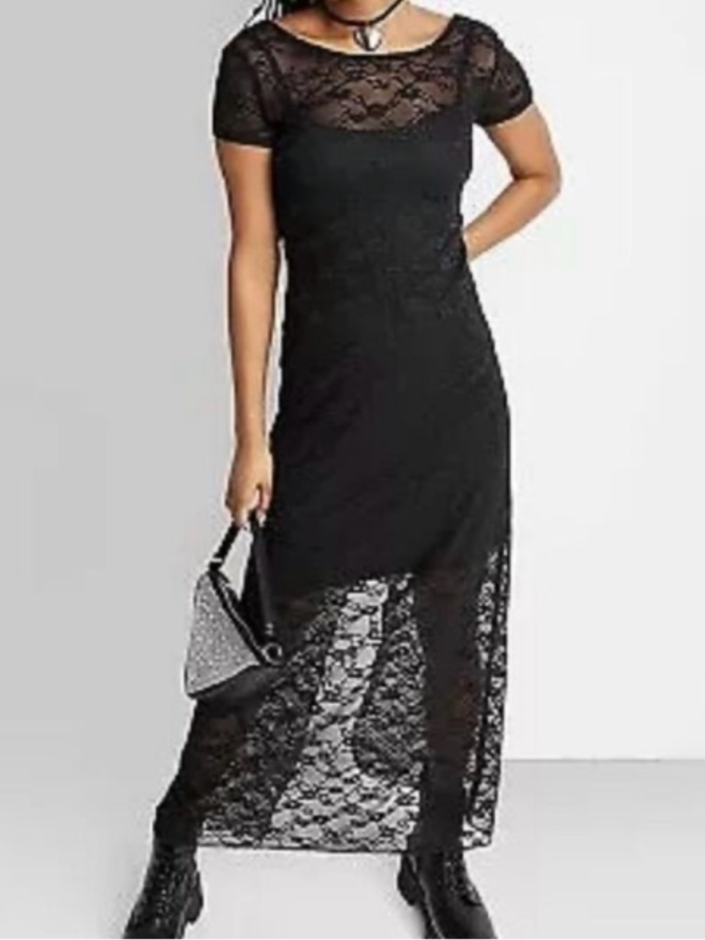 Black Lace Short-Sleeve‎ NWT Maxi Dress Whimsygoth Sz Small